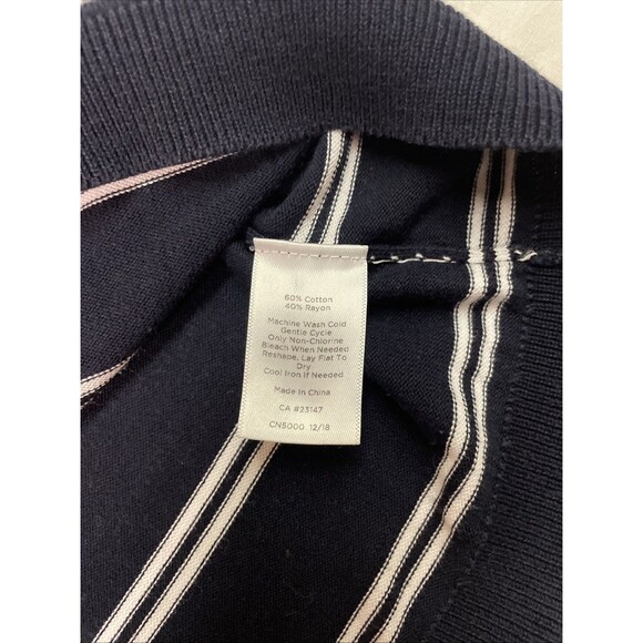 Talbots Navy Blue White Stripe Cotton Blend Cardigan Sweater Size M - Picture 5 of 7
